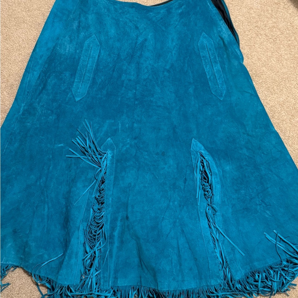 Killer Teal Suede Fringe Skirt - South Meets Southwest